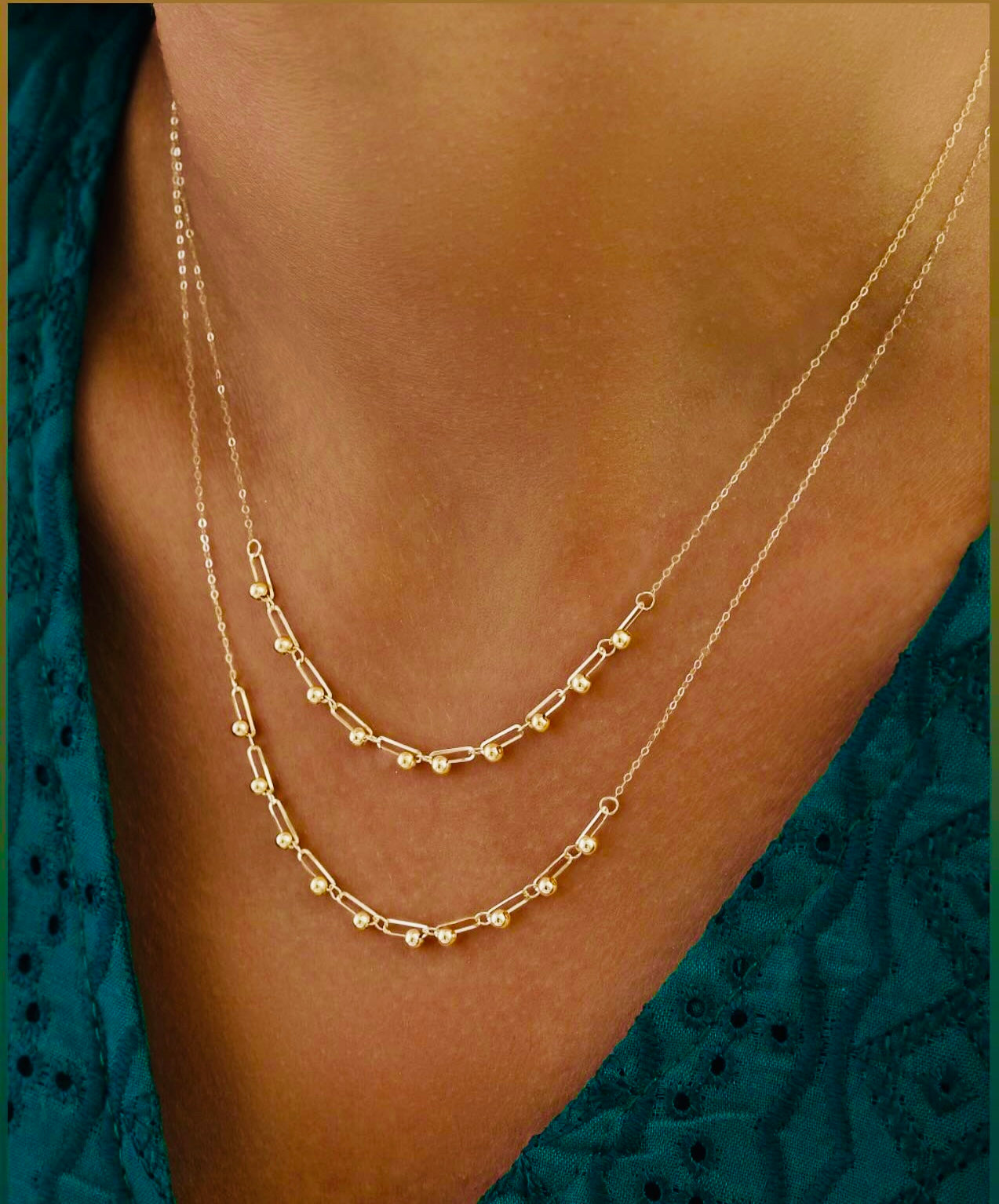 Halskette Gelbgold 18k - Zanjir-e Morvarid-o-Khatti (Perlen und Linien)