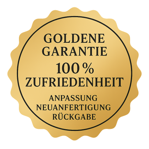 Siegel mit der Aufschrift: Goldenen Garantie, 100% Zufriedenheit, Anpassung, Neuanfertigung, Rückgabe