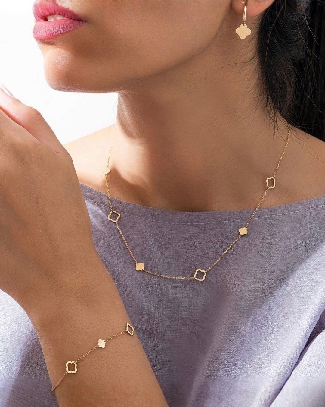 Halskette Gelbgold 18k – Shabdar-e Moraqqab (Kombiniertes Kleeblatt)