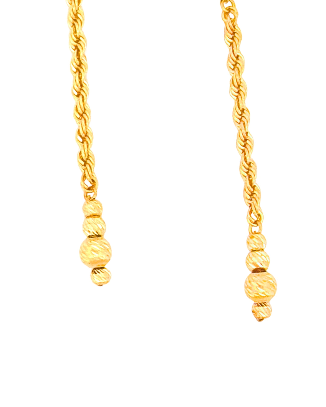 Reshteh-ye Tālā-ye Tanāb (Goldfaden der Kordel): Nahaufnahme der strukturierten Goldkugeln – handgefertigte Detailarbeit