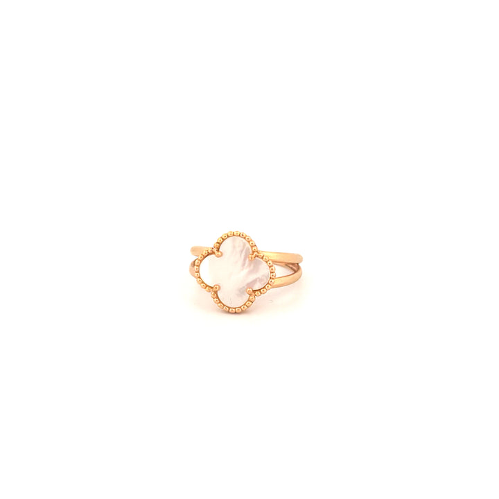 Ring Gelbgold 18k – Shabdar-e Bozorg-e Sefid (Weisses grosses Kleeblatt)