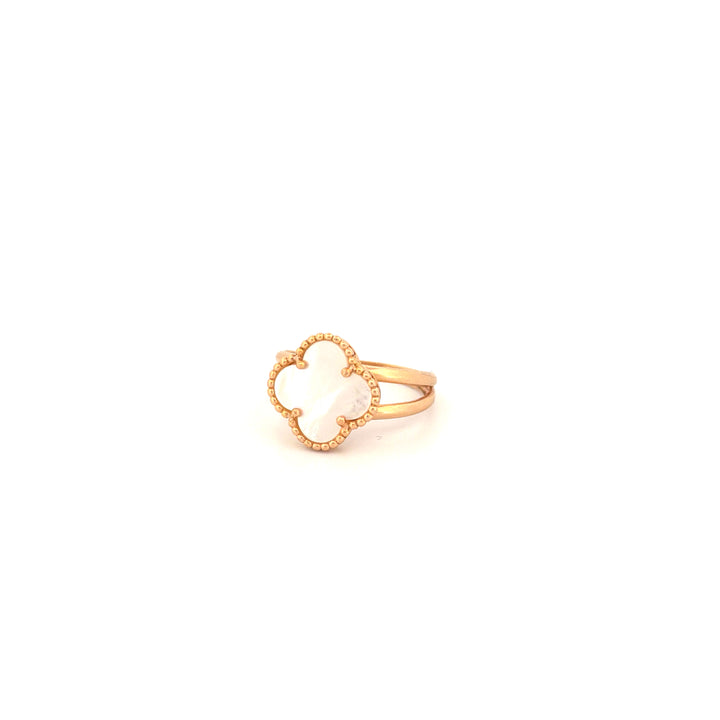 Ring Gelbgold 18k – Shabdar-e Bozorg-e Sefid (Weisses grosses Kleeblatt)
