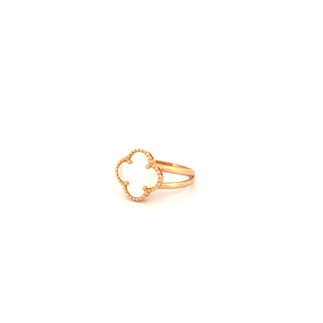 Ring Gelbgold 18k – Shabdar-e Bozorg-e Sefid (Weisses grosses Kleeblatt)