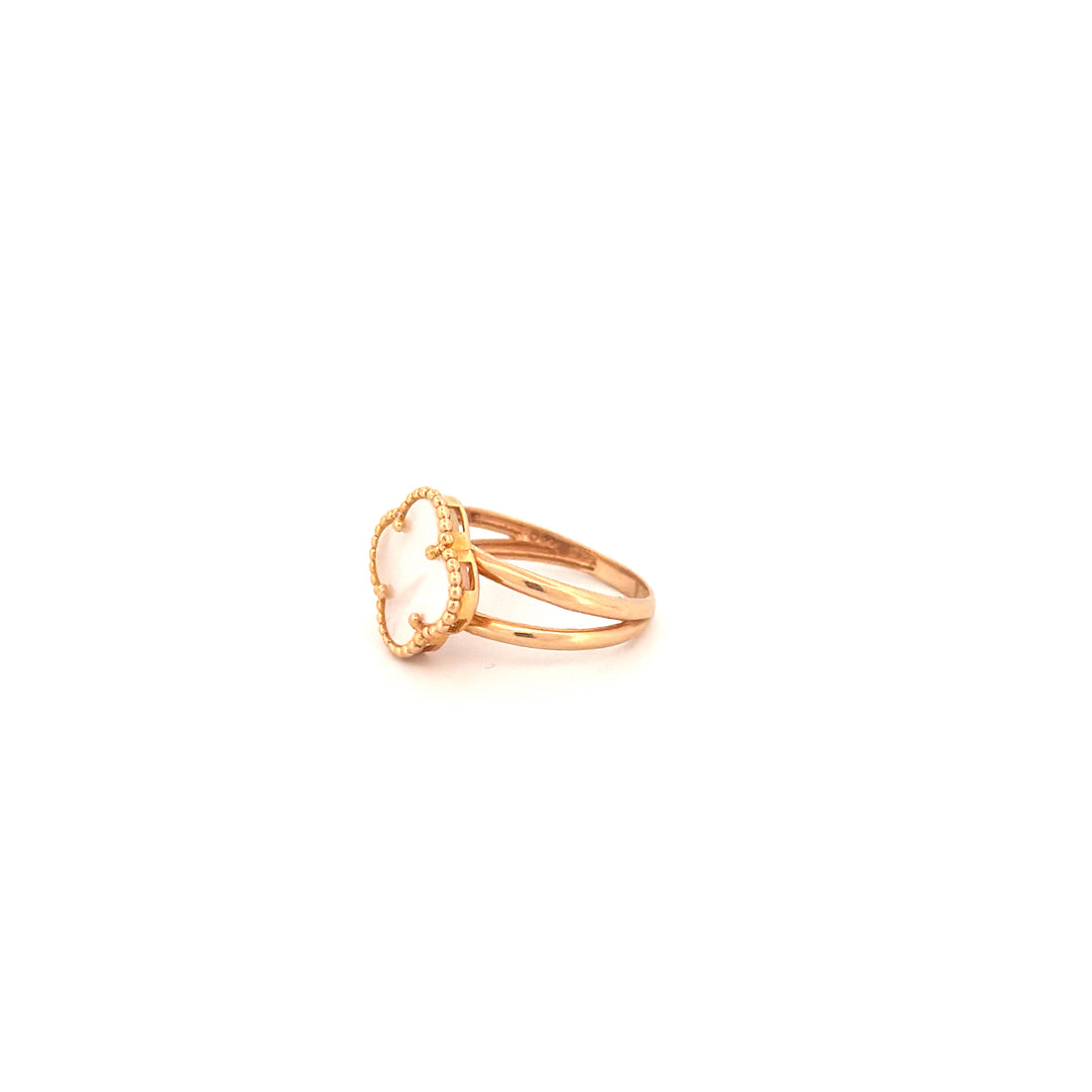 Ring Gelbgold 18k – Shabdar-e Bozorg-e Sefid (Weisses grosses Kleeblatt)