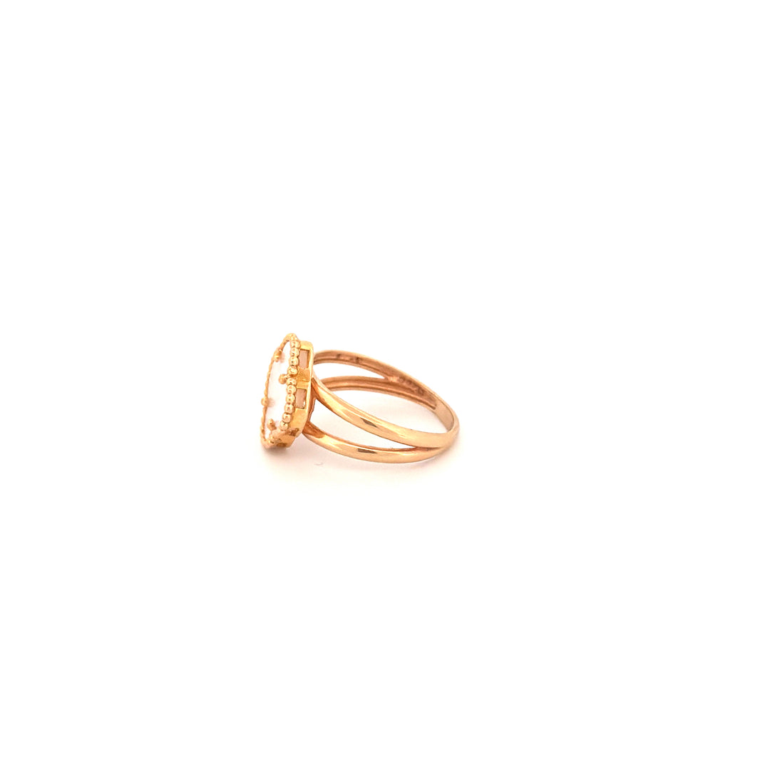 Ring Gelbgold 18k – Shabdar-e Bozorg-e Sefid (Weisses grosses Kleeblatt)