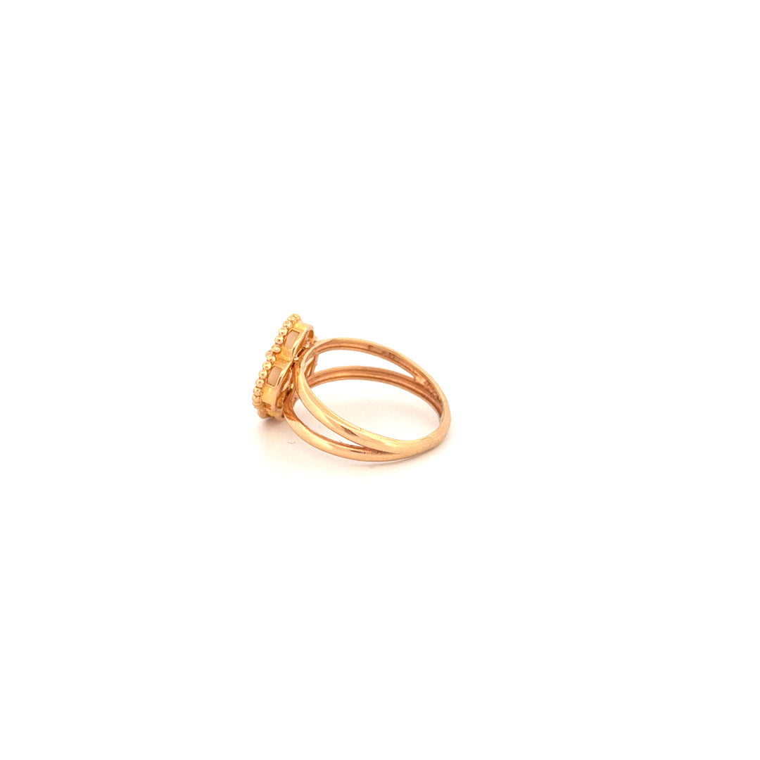 Ring Gelbgold 18k – Shabdar-e Bozorg-e Sefid (Weisses grosses Kleeblatt)