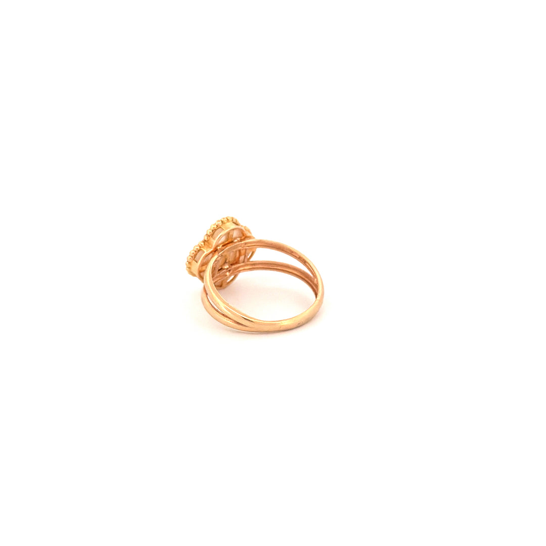Ring Gelbgold 18k – Shabdar-e Bozorg-e Sefid (Weisses grosses Kleeblatt)
