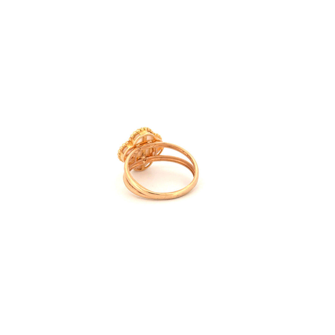 Ring Gelbgold 18k – Shabdar-e Bozorg-e Sefid (Weisses grosses Kleeblatt)