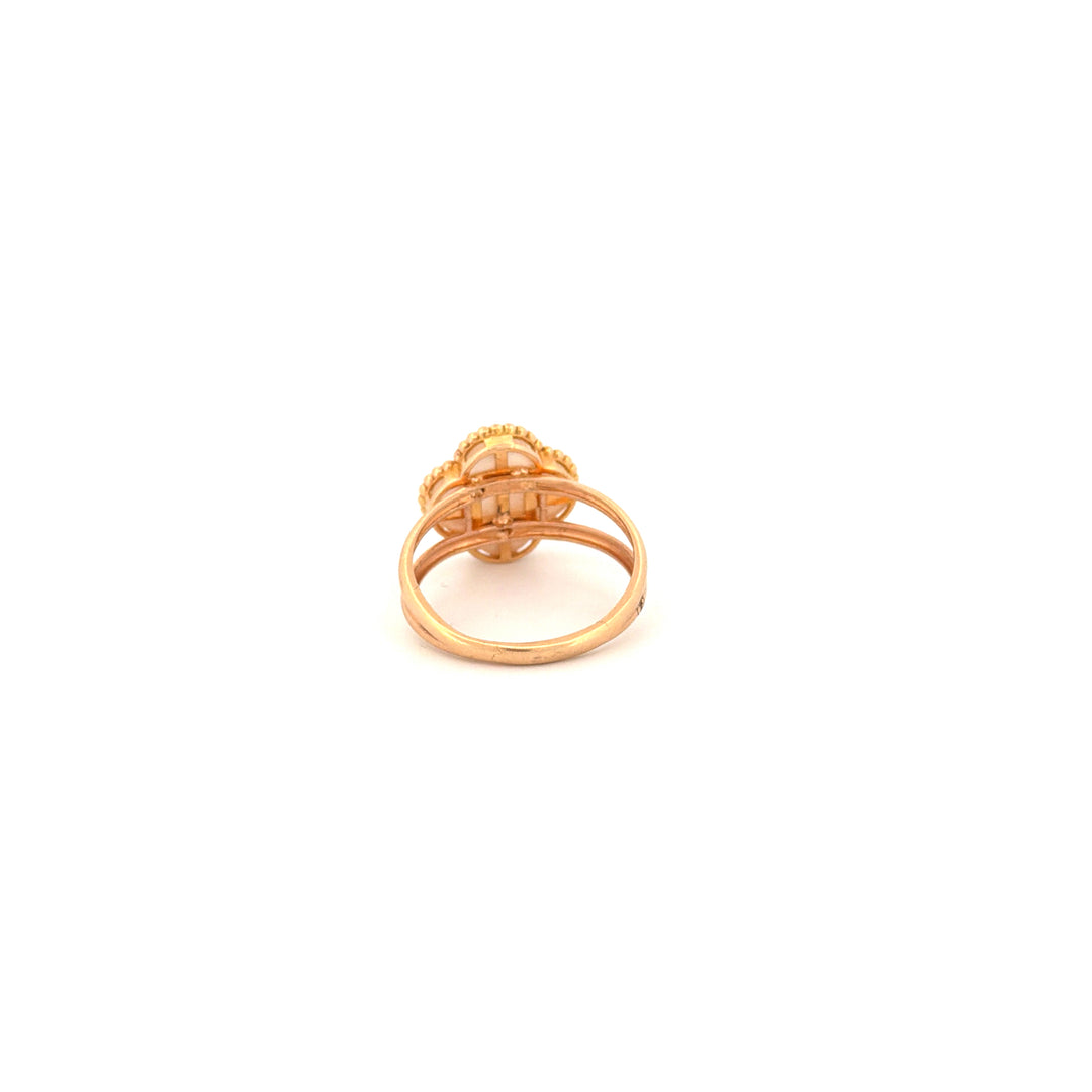 Ring Gelbgold 18k – Shabdar-e Bozorg-e Sefid (Weisses grosses Kleeblatt)