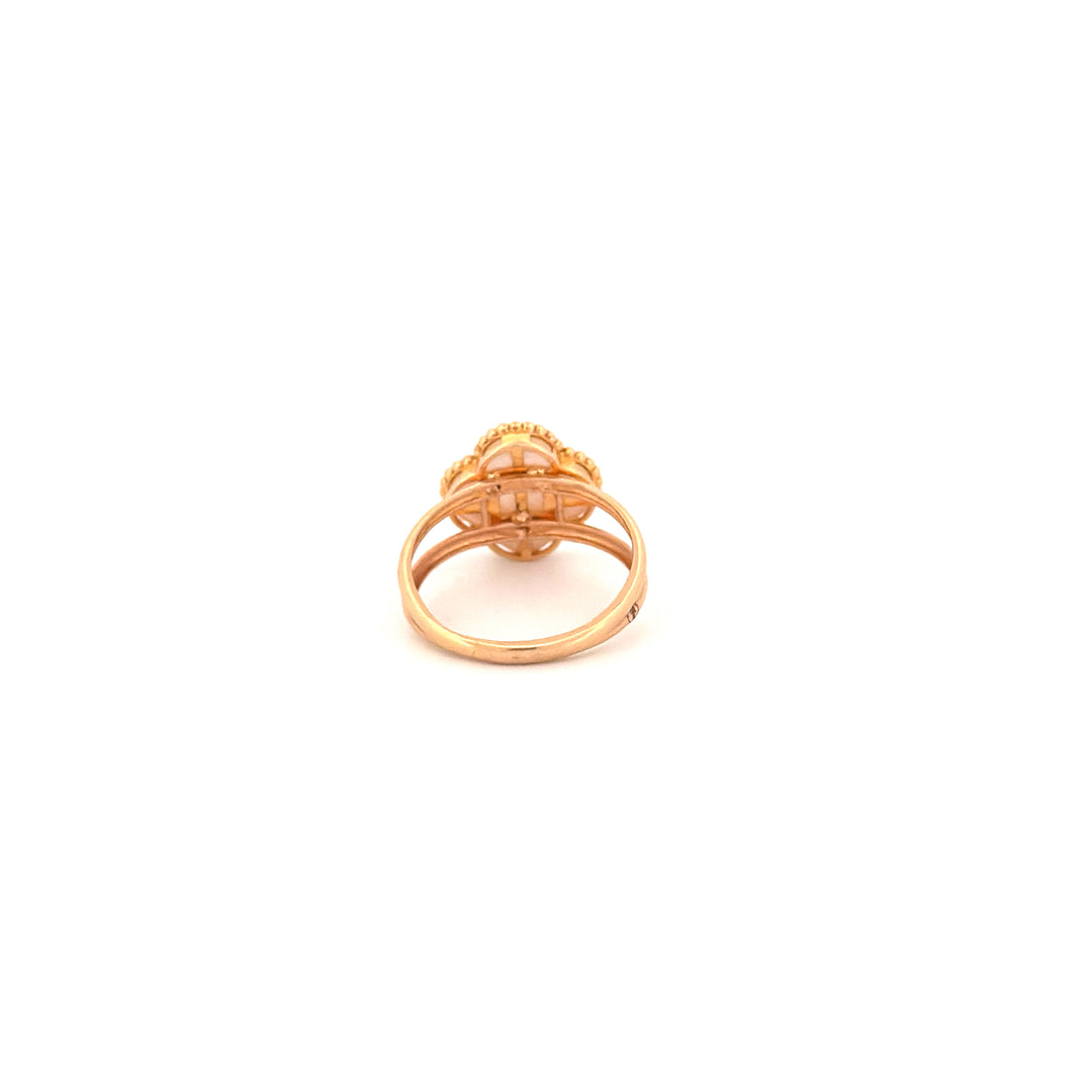 Ring Gelbgold 18k – Shabdar-e Bozorg-e Sefid (Weisses grosses Kleeblatt)