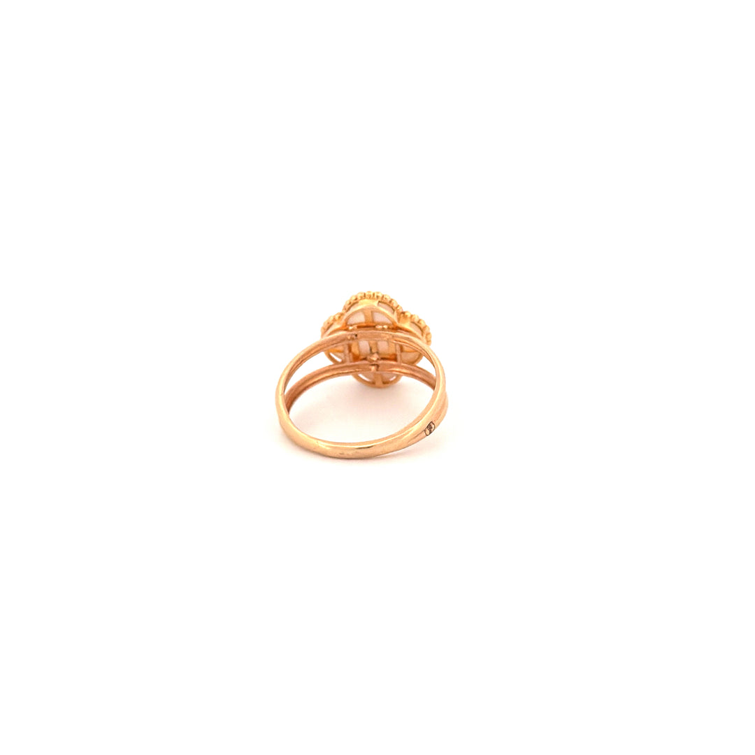 Ring Gelbgold 18k – Shabdar-e Bozorg-e Sefid (Weisses grosses Kleeblatt)