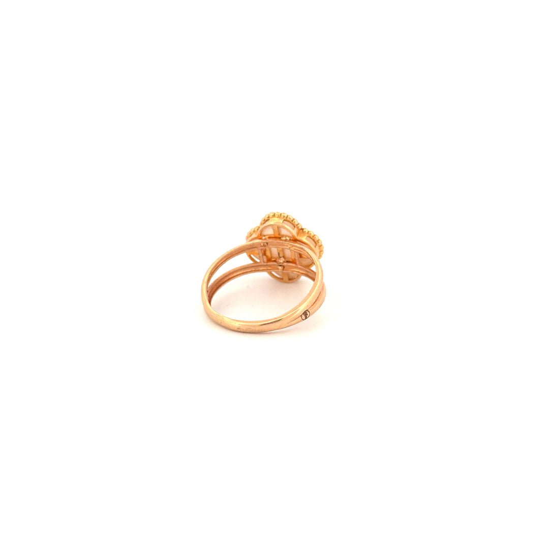Ring Gelbgold 18k – Shabdar-e Bozorg-e Sefid (Weisses grosses Kleeblatt)