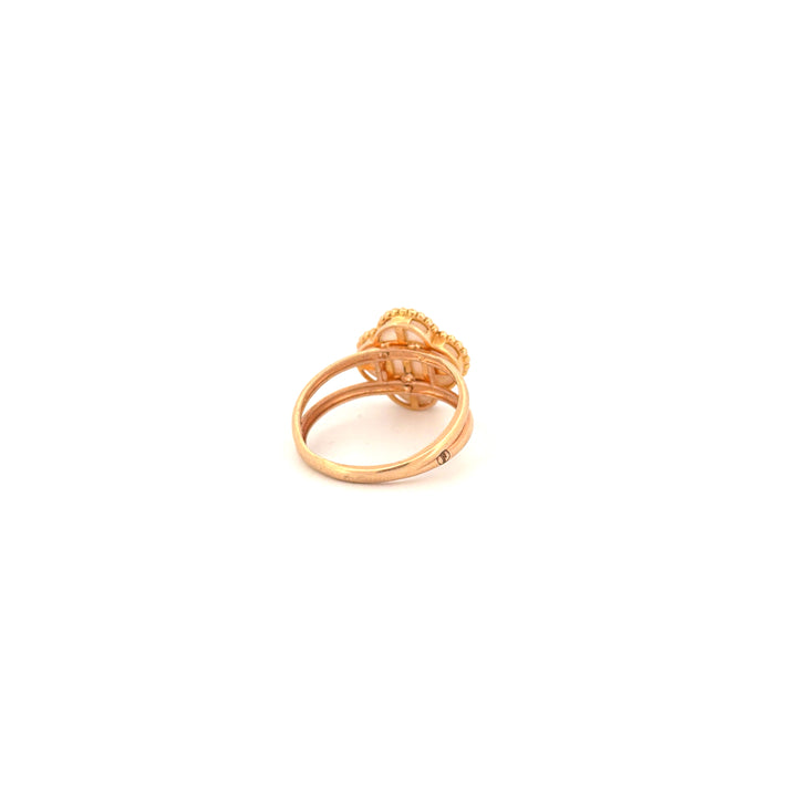 Ring Gelbgold 18k – Shabdar-e Bozorg-e Sefid (Weisses grosses Kleeblatt)
