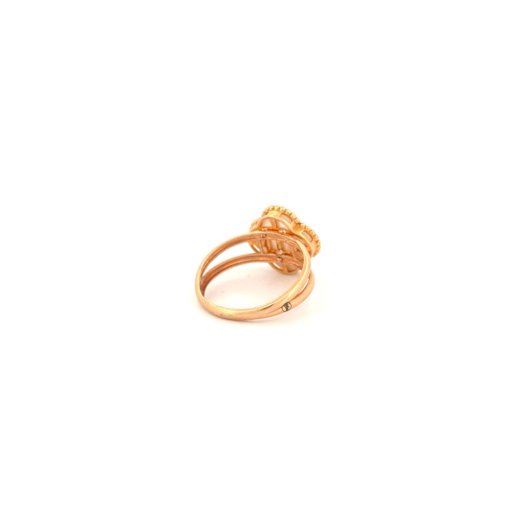 Ring Gelbgold 18k – Shabdar-e Bozorg-e Sefid (Weisses grosses Kleeblatt)