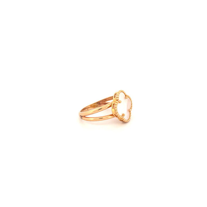 Ring Gelbgold 18k – Shabdar-e Bozorg-e Sefid (Weisses grosses Kleeblatt)