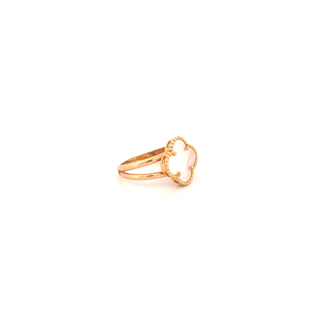 Ring Gelbgold 18k – Shabdar-e Bozorg-e Sefid (Weisses grosses Kleeblatt)