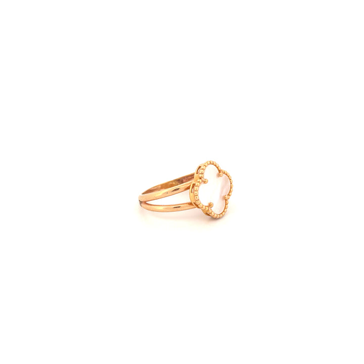 Ring Gelbgold 18k – Shabdar-e Bozorg-e Sefid (Weisses grosses Kleeblatt)