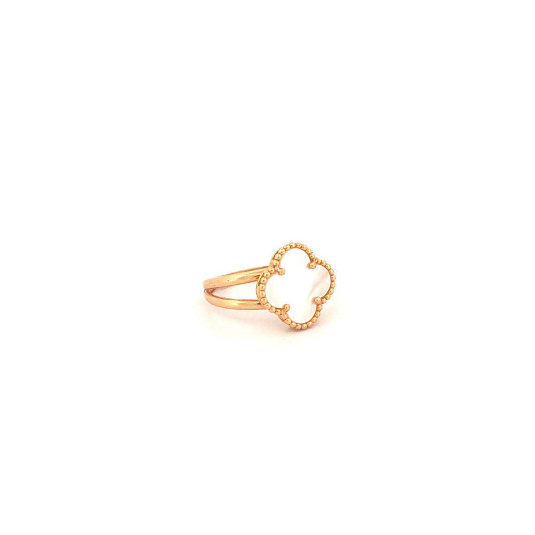 Ring Gelbgold 18k – Shabdar-e Bozorg-e Sefid (Weisses grosses Kleeblatt)