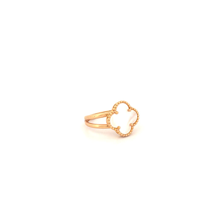 Ring Gelbgold 18k – Shabdar-e Bozorg-e Sefid (Weisses grosses Kleeblatt)