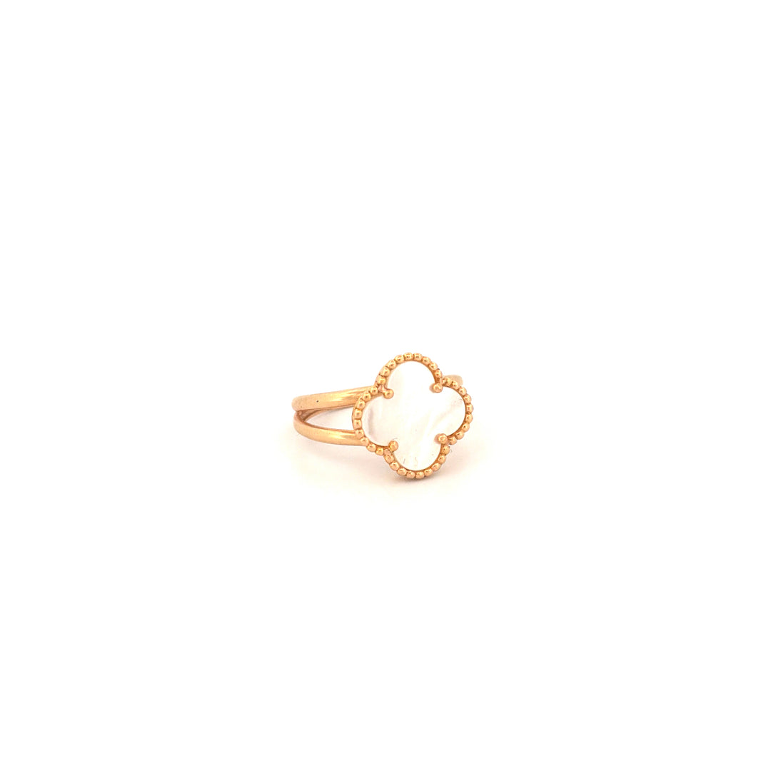 Ring Gelbgold 18k – Shabdar-e Bozorg-e Sefid (Weisses grosses Kleeblatt)