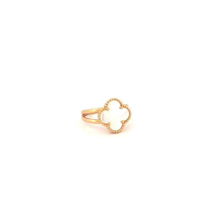 Ring Gelbgold 18k – Shabdar-e Bozorg-e Sefid (Weisses grosses Kleeblatt)