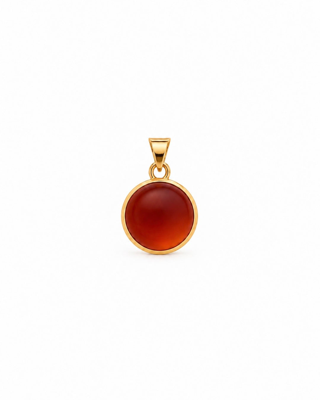     Atash-e Ghoroob Anhänger aus 18k Gelbgold mit rundem cognac-rotem Schmuckstein