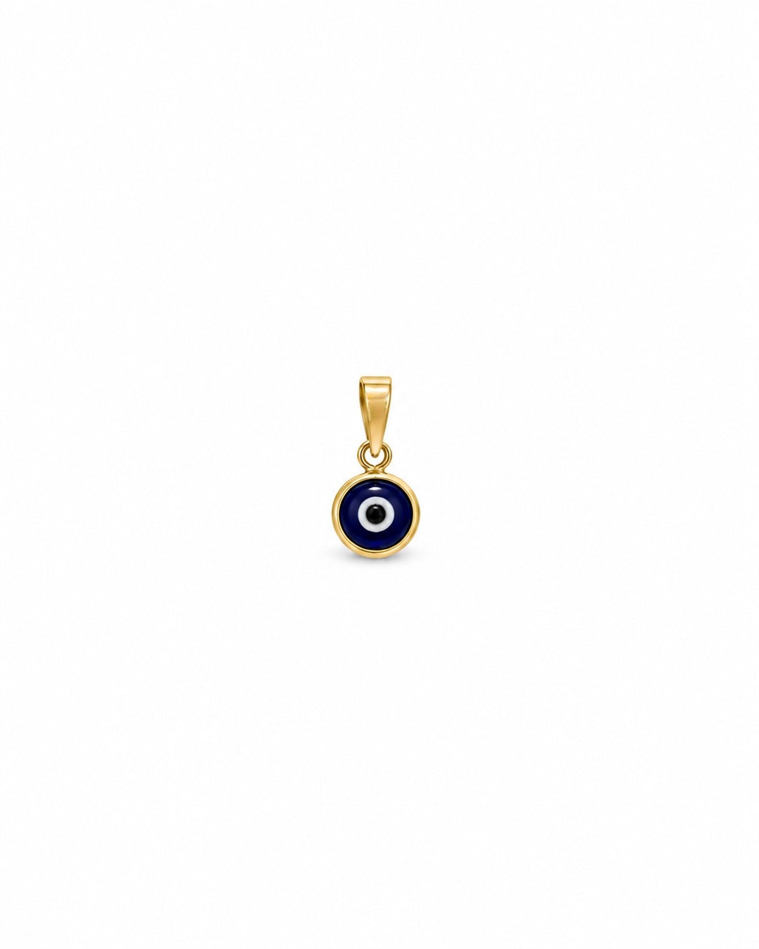 Anhänger Cheshm-e Nazar aus 18k Gelbgold mit blauem Schutzauge auf weissem Hintergrund