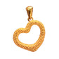Nahaufnahme eines Herzanhängers aus 18k Gelbgold mit strukturierter Oberfläche – handgefertigt & warm im Glanz.