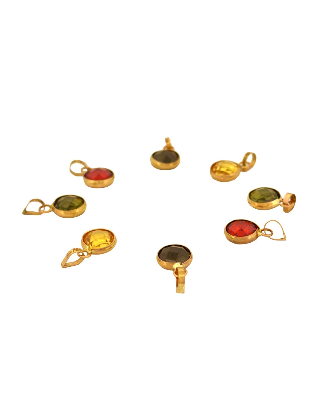 Kollektion kleiner runder 18k Gold Anhänger mit farbigen Steinen für Charm-Ketten