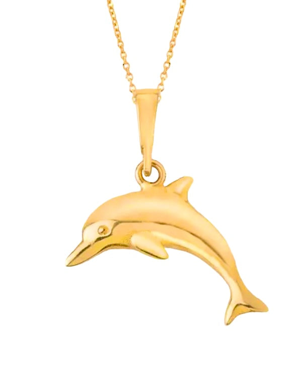 Nahaufnahme Delfin-Anhänger aus 18k Gelbgold – freigestellt