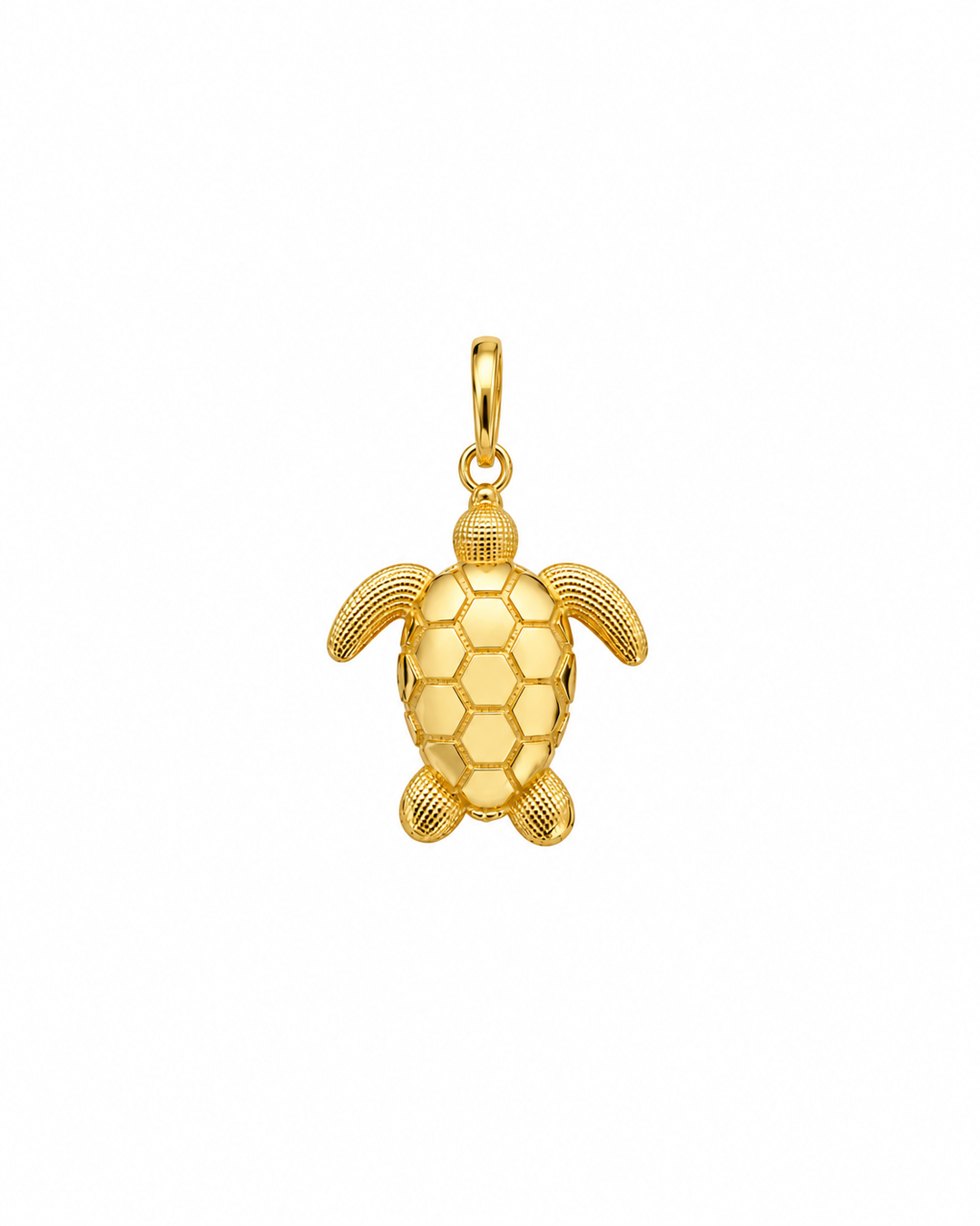 Lakposht Schildkröten-Anhänger aus 18k Gelbgold mit strukturiertem Panzer auf weissem Hintergrund