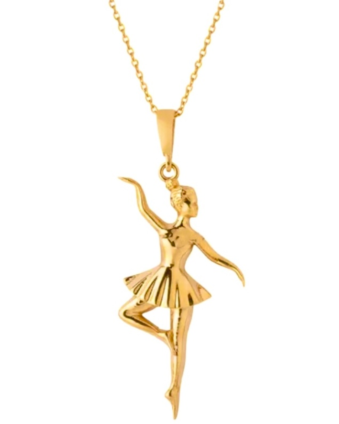 Detailaufnahme des 18k Gelbgold-Ballerina-Anhängers mit polierter Oberfläche