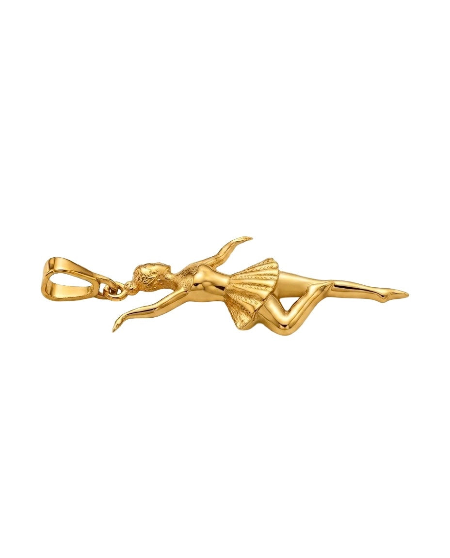 Ballerina Anhänger aus 18k Gelbgold, handgefertigter Goldschmuck mit filigraner Tänzerin als Anhänger für Halsketten.