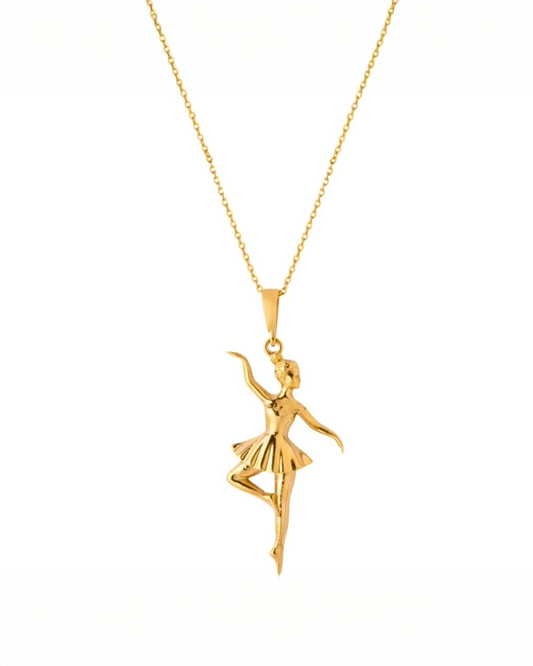 Anhänger aus 18k Gelbgold mit Ballerina-Motiv, 3 cm lang, freigestelltes Produktbild