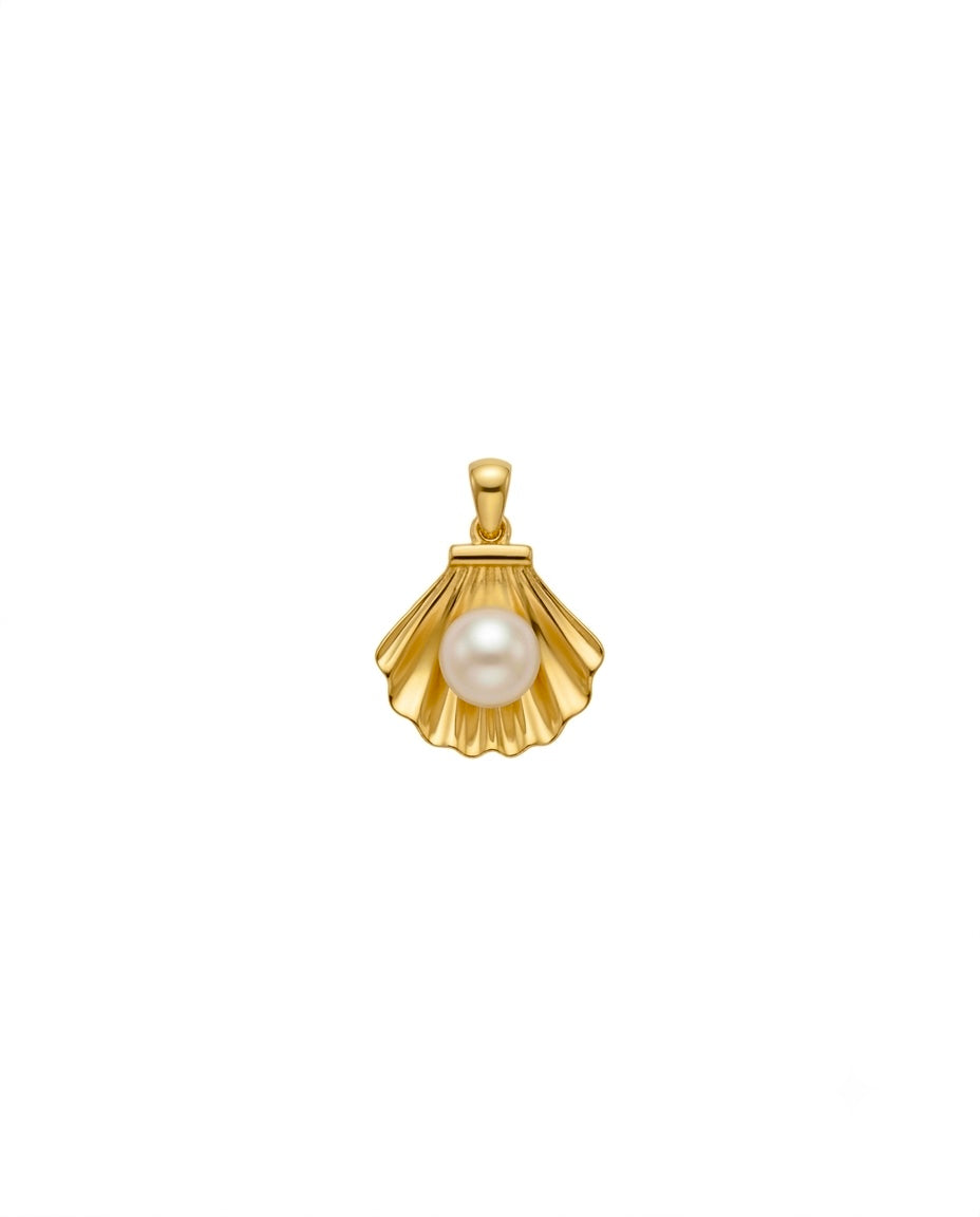 Muschel-Anhänger aus 18k Gelbgold mit 6 mm Perle, handgefertigt