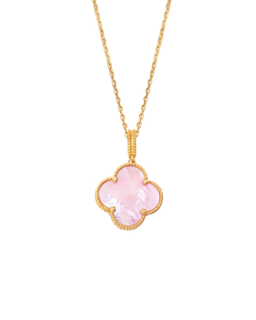 18k Goldanhänger mit rosa Natur-Perlmutt im Kleeblatt-Design (1.6 × 1.6 cm)