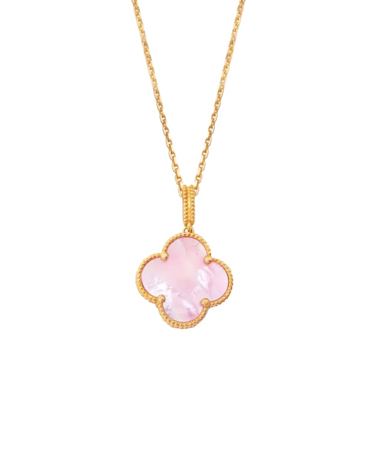 18k Goldanhänger mit rosa Natur-Perlmutt im Kleeblatt-Design (1.6 × 1.6 cm)