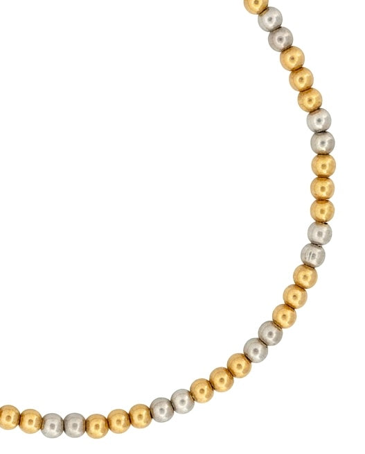 Filigranes Kugelarmband aus 18k Gelb- und Weissgold mit verstellbarer Länge, handgefertigt in persischer Tradition (Nahaufnahme)