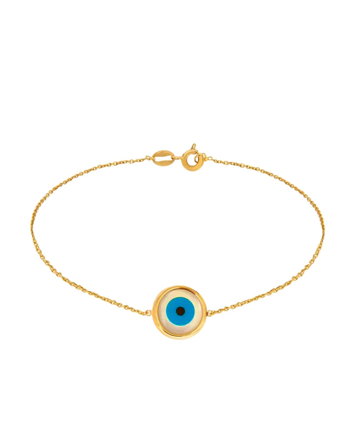 Armband aus 18k Gelbgold mit kreisförmigem Schutzauge, freigestelltes Produktbild