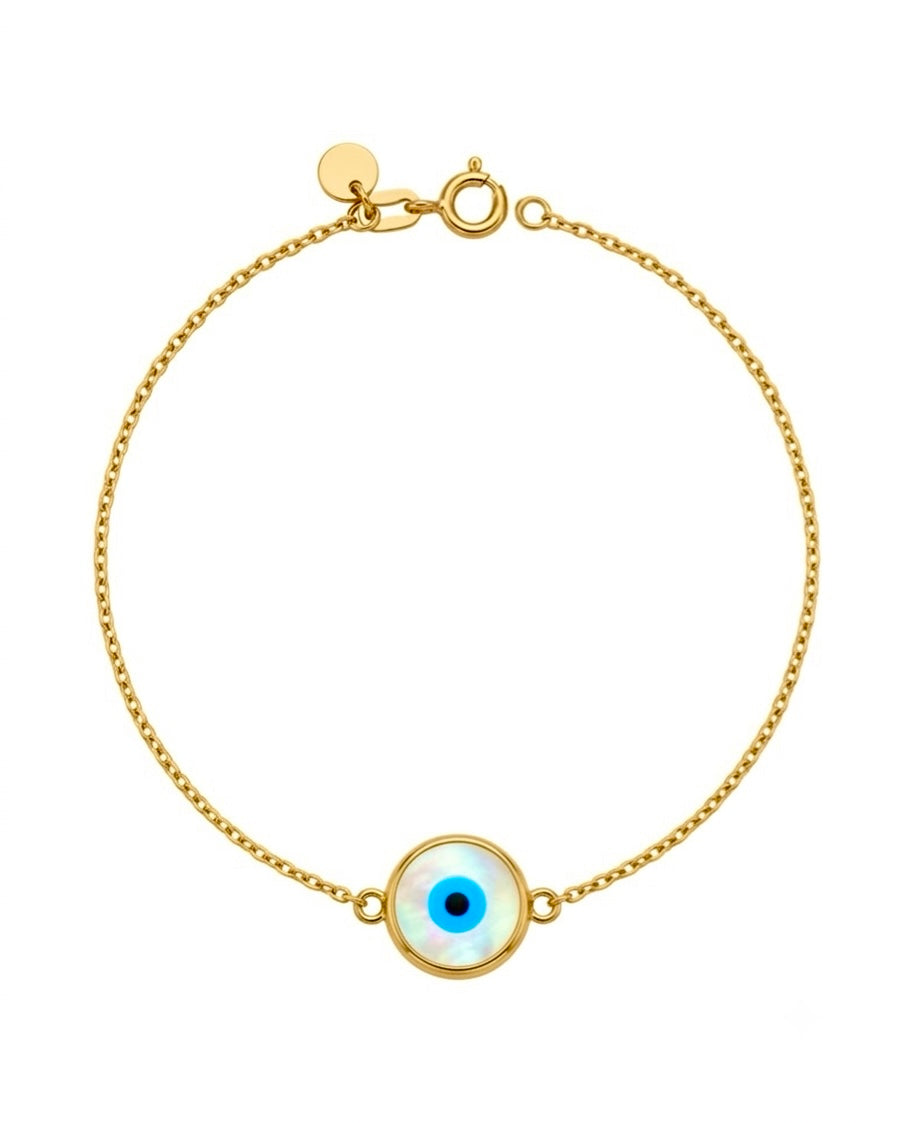 Armband aus 18k Gelbgold mit kreisförmigem Schutzauge, freigestelltes Produktbild