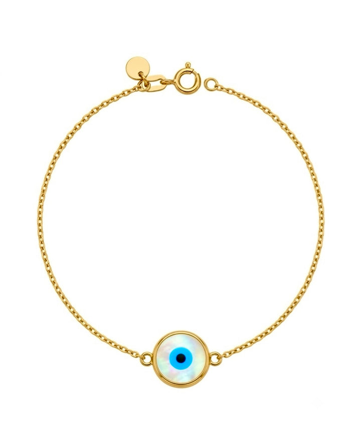 Armband aus 18k Gelbgold mit kreisförmigem Schutzauge, freigestelltes Produktbild