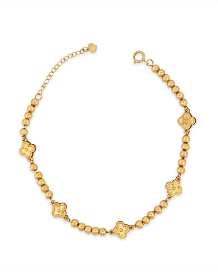 18k Gelbgold Armband mit fünf Blütenmotiven und Goldkugeln – Panj Gol