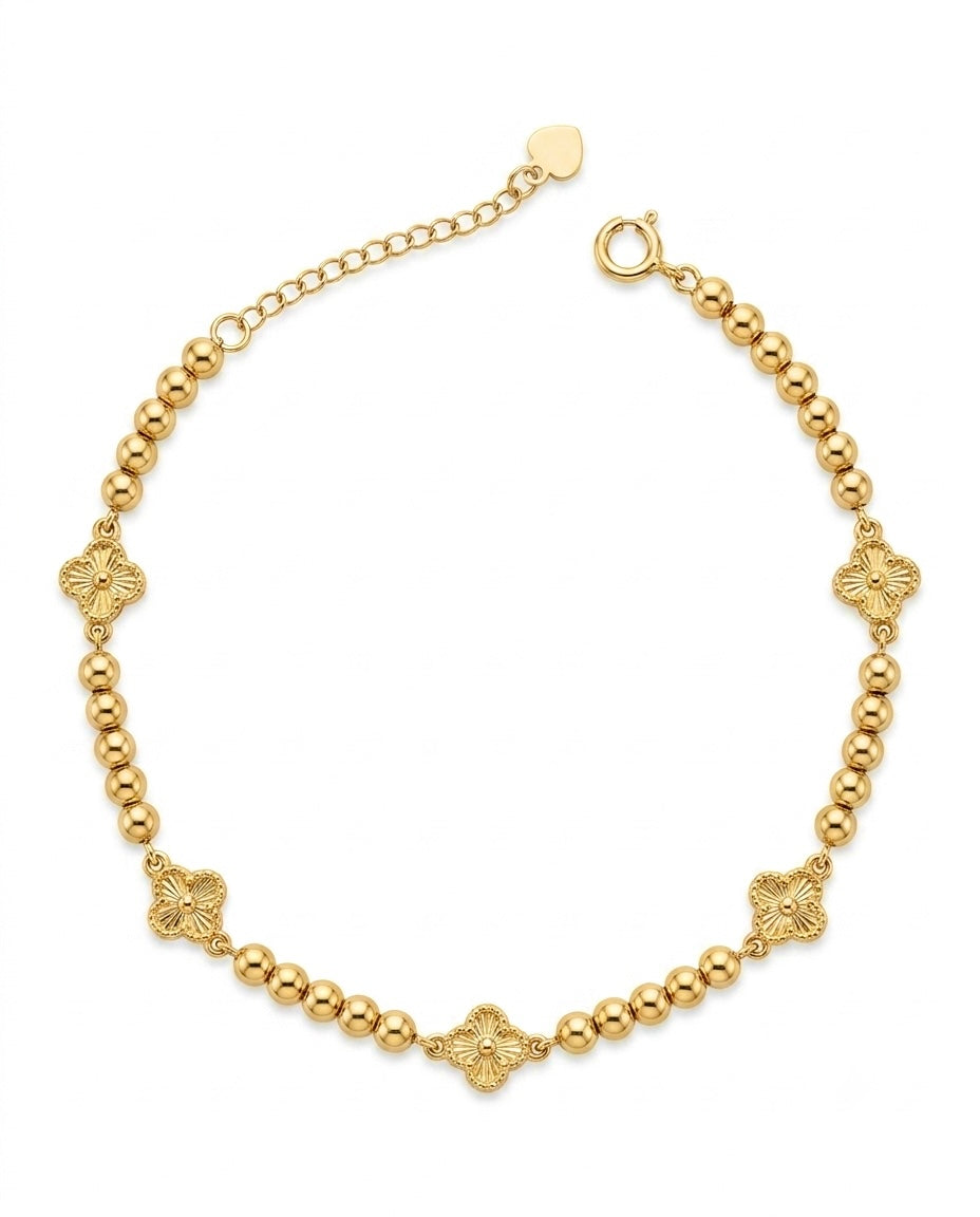 18k Gelbgold Armband mit fünf Blütenmotiven und Goldkugeln – Panj Gol