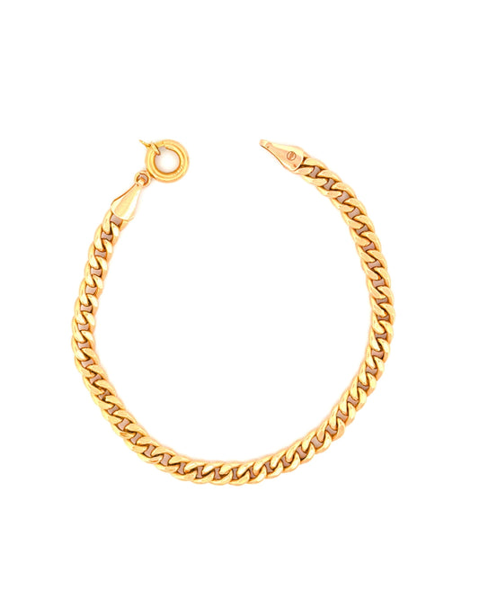 Panzerarmband aus 18k Gelbgold, 5 mm breit, 19 cm lang, freigestelltes Produktbild