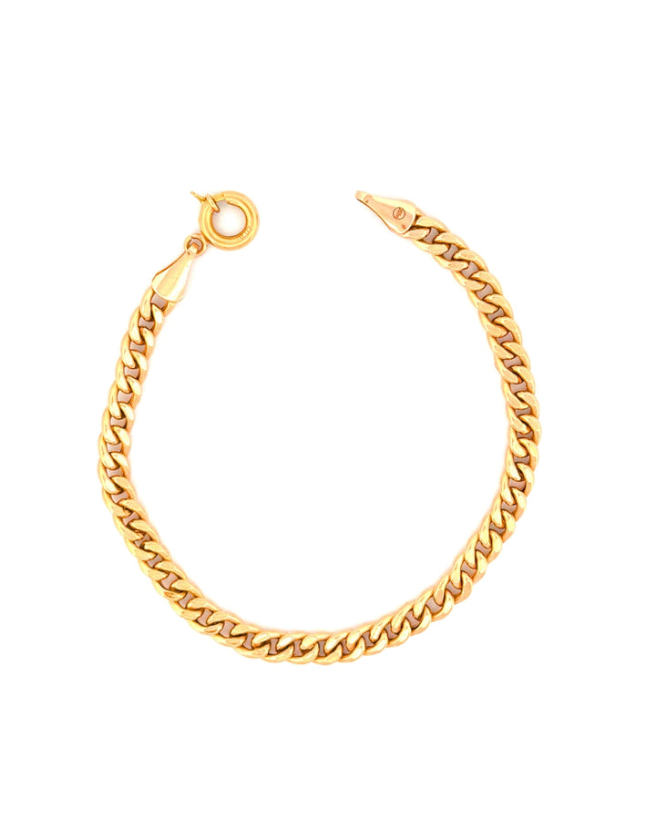 Panzerarmband aus 18k Gelbgold, 5 mm breit, 19 cm lang, freigestelltes Produktbild