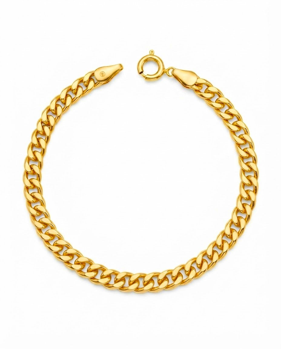 Panzerarmband aus 18k Gelbgold, 5 mm breit, 19 cm lang, freigestelltes Produktbild