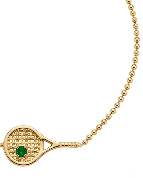 Detailaufnahme des 18k Gelbgold-Armbands „Raket-e Tennis“ mit filigranem Schlägergitter