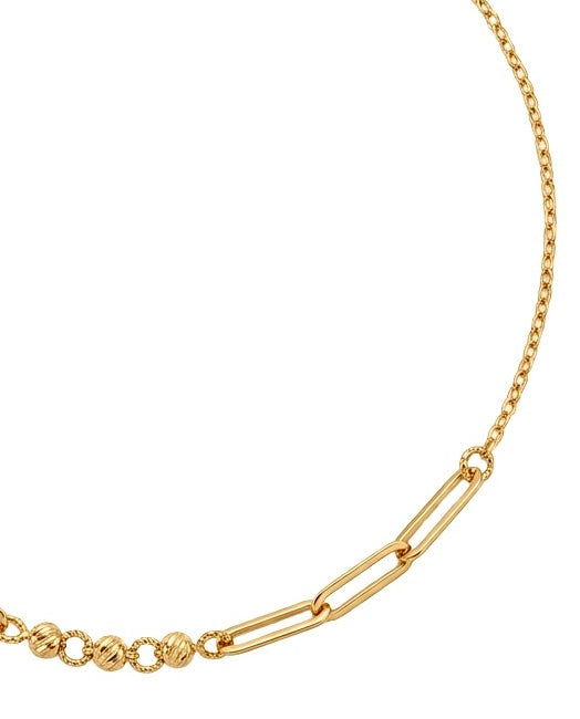 Detailaufnahme: 18k Goldarmband mit 2 mm Paperclip-Elementen sowie 1.5 mm Ringen und Kugeln