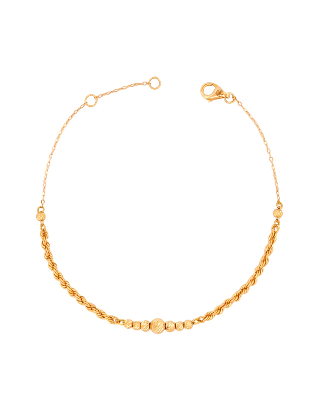 18k Goldarmband „Reshteh-ye Tālā-ye Tanāb“ – Kordel- & Kugelelemente, freigestelltes Produktbild
