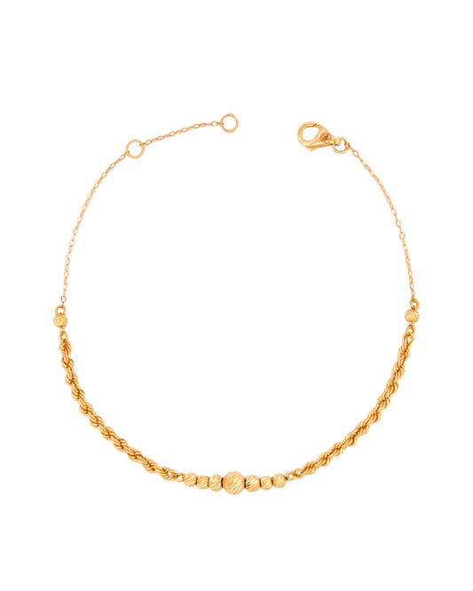 18k Goldarmband „Reshteh-ye Tālā-ye Tanāb“ – Kordel- & Kugelelemente, freigestelltes Produktbild
